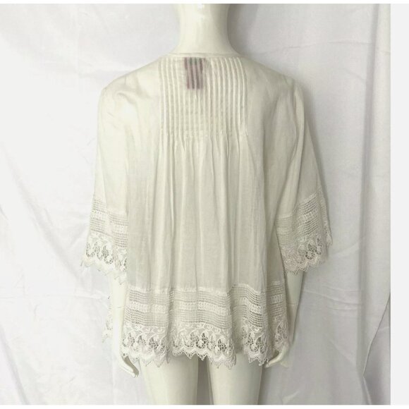 V Christina Sheer White Pleated Crochet Top Blouse Tunic Beach Cover Up Small - Picture 2 of 7